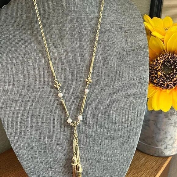 Patricia Nash Gold & Pearls Lariat Y Necklace With 2 Tassels #PNNK - Picture 4 of 6